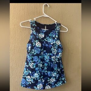 Lands End Womens Blue Square high neck tankini 497271 swim top Sz 2 Chlorine Res
